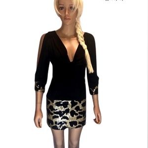 Arden B. Black & Gold sequin animal print dress. Size S